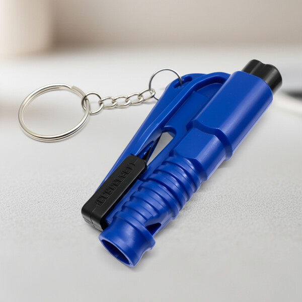Mini Martillo Seguridad Autos Llavero Rompe Vidrios Ventanas Color Azul