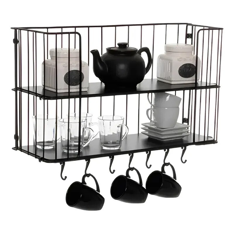 Estantería de pared con ganchos - Negra Estantería de pared con ganchos - Negra