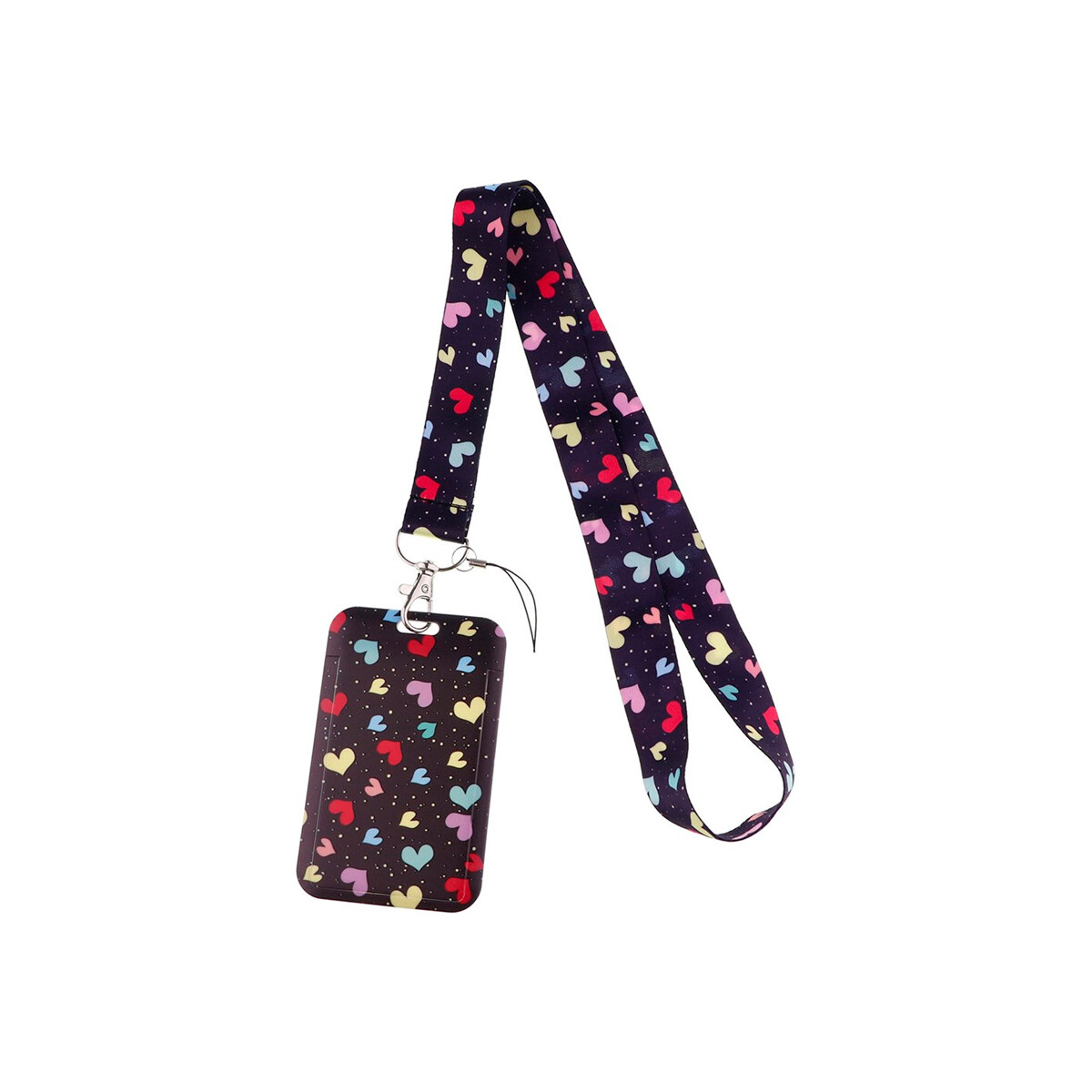 Correa con tarjetero diseño corazones color negro 