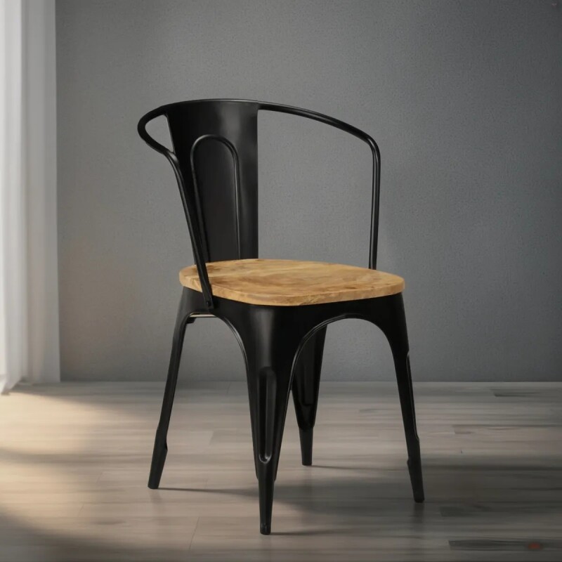Set x2 Butaca Tolix de metal asiento de madera con apoya brazos NEGRO