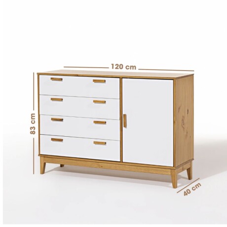 CÓMODA CAJONERA GUARDARROPA 4 CAJONES 1 PUERTA EN MADERA MACIZA BLANCO