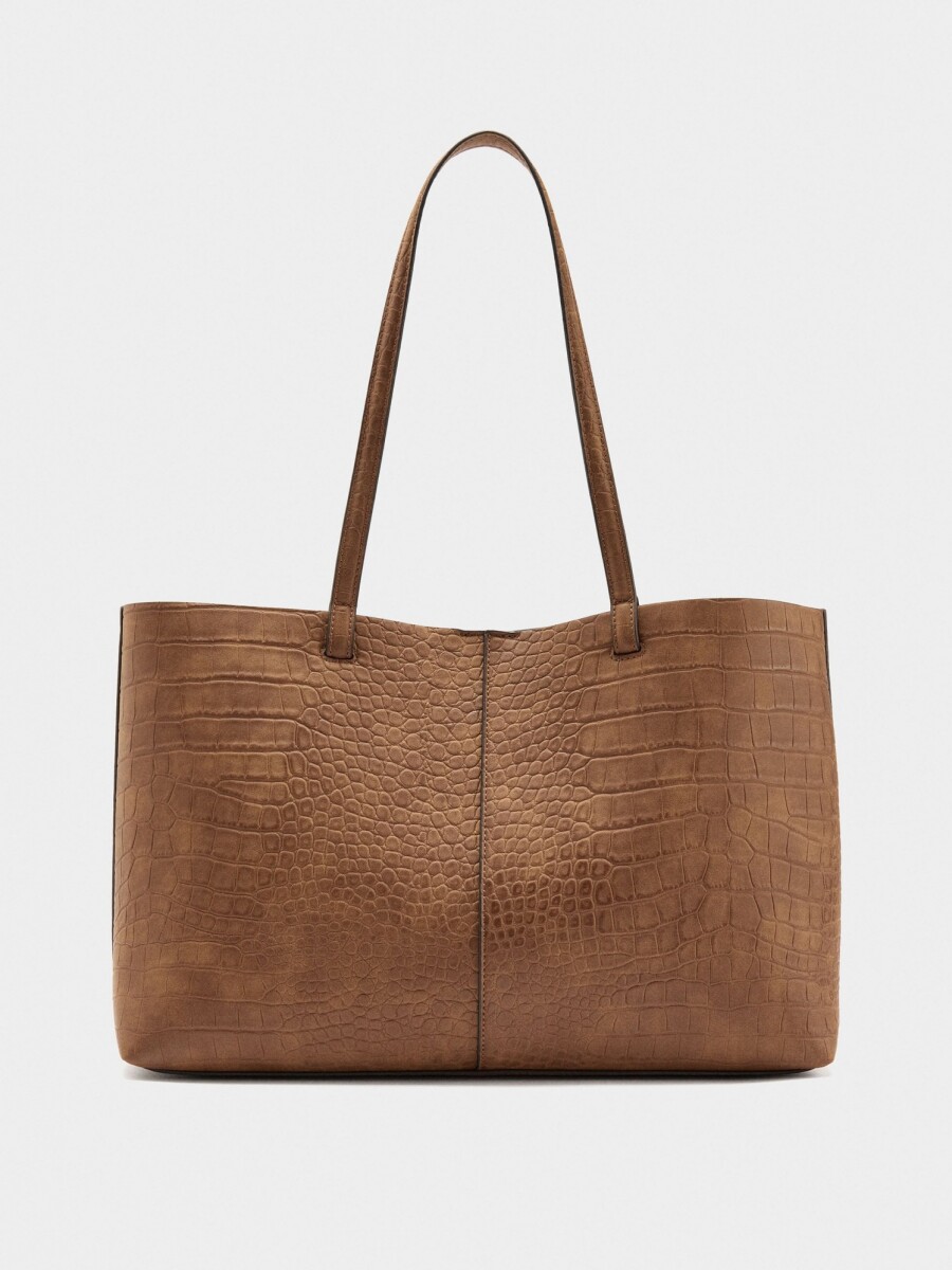 Bolso Shopper Grabado Animal Con Bolsa camel