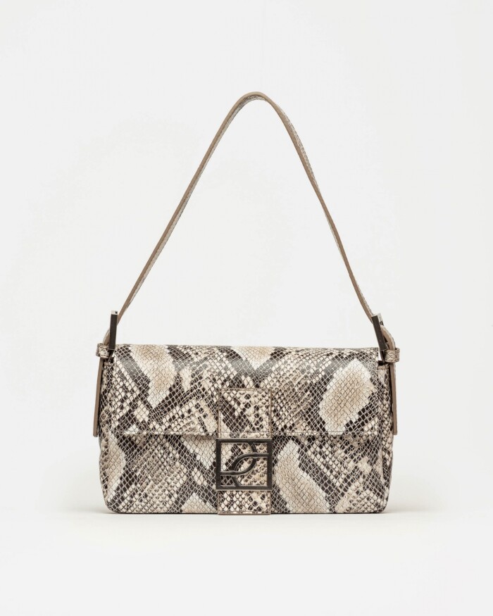 Cartera al hombro Signature en cuero snake Taupe