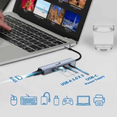 Hub Genius USB-C a USB-A, USB-C y RJ-45 UH-545 Hub Genius USB-C a USB-A, USB-C y RJ-45 UH-545