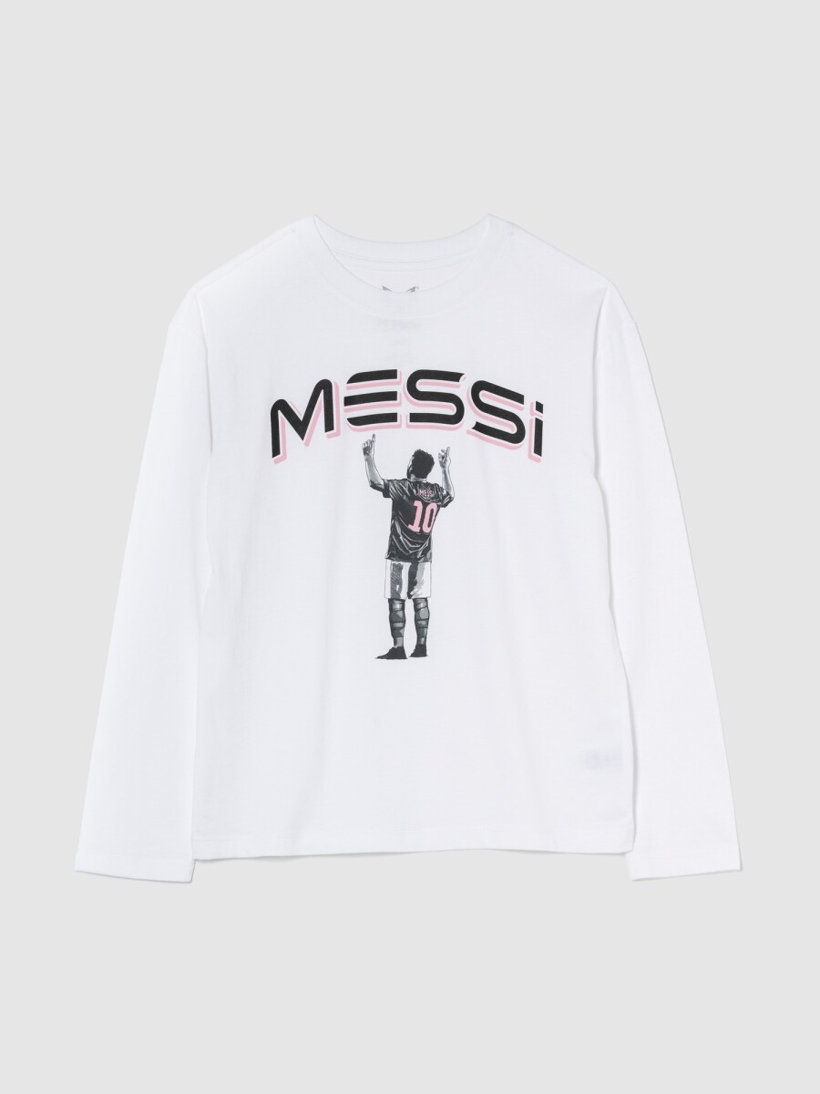 Remera Messi Manga Larga Niño - New Off White 