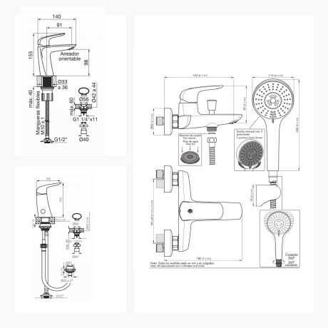 JUEGO COMPLETO DE GRIFERIA PARA BAÑO, INCLUYE LAVATORIO BAJO,BIDET Y DUCHA EXTERIOR LINEA EPUYEN FV 000