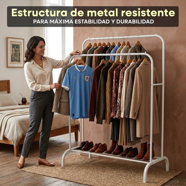 Perchero Para Ropa Doble Percha Metal Organizador con Estante Imback Color Blanco Perchero Para Ropa Doble Percha Metal Organizador con Estante Imback Color Blanco