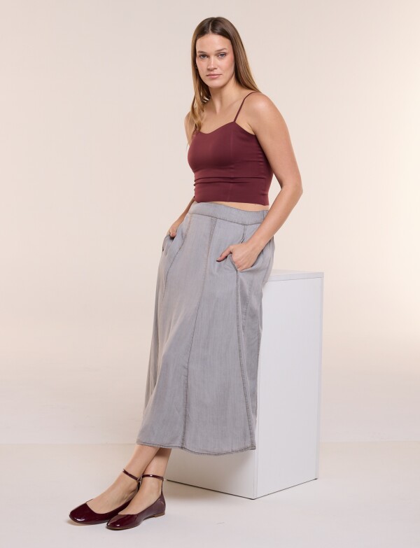 Falda Midi Lyocell GRIS CLARO
