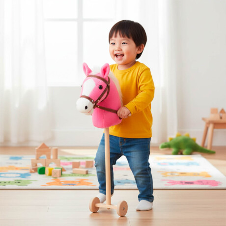 Peluche Cabeza De Caballo Palo Ruedas Niños N1 Rosa