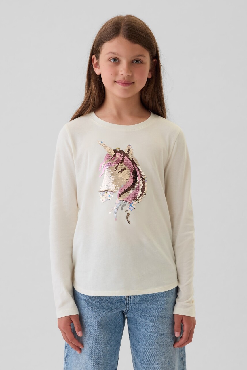 Remera Grafico Manga Larga Niña Ivory Frost