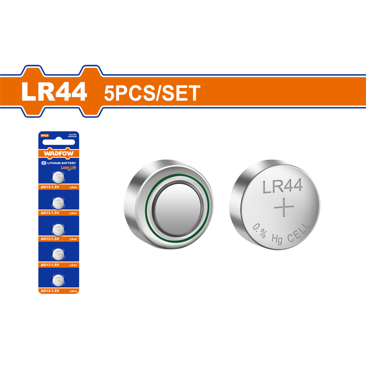 PACK PILA LR44 15V WADFOW WJX2K44 X 5 PIEZAS 