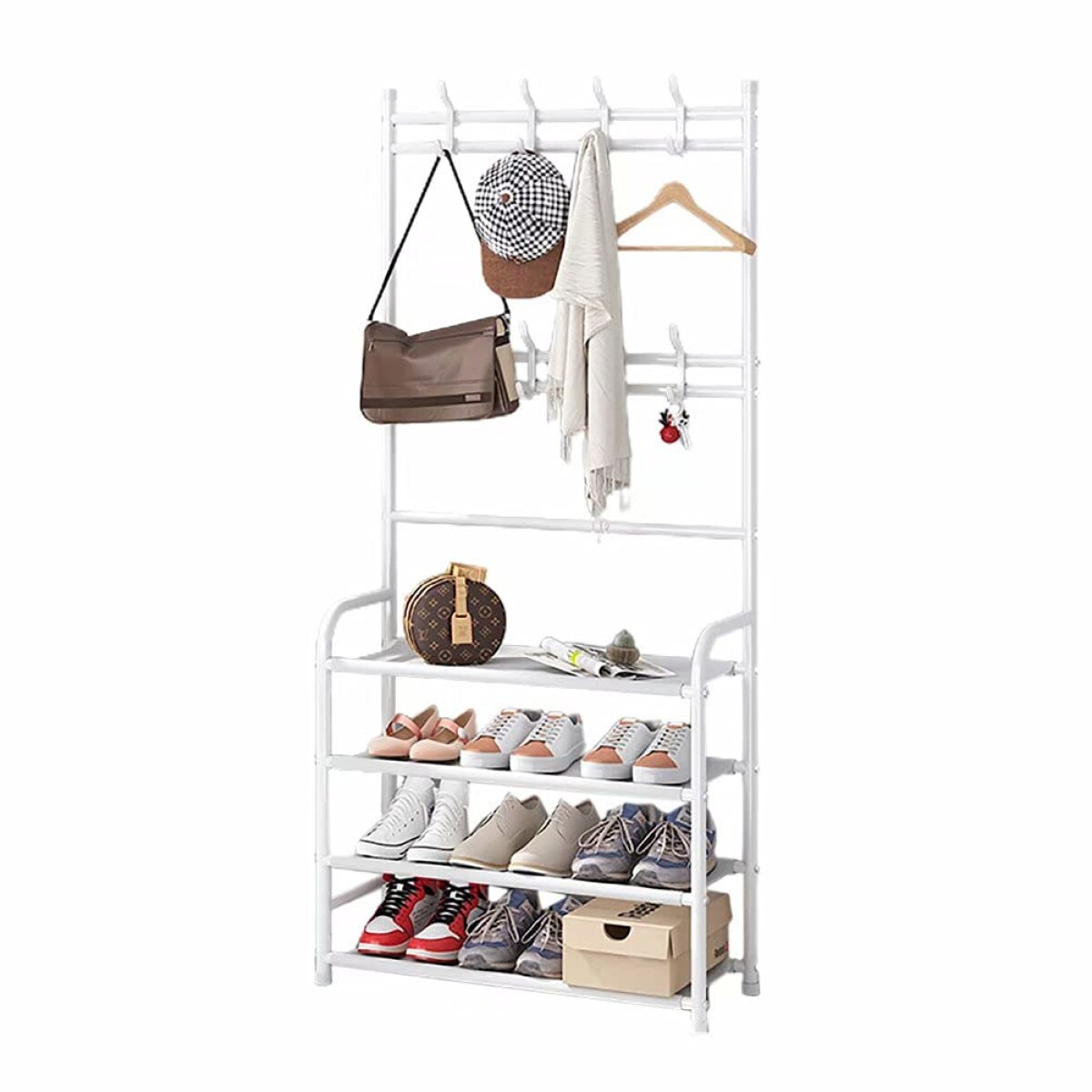 Zapatero Organizador Estante De 4 Niveles Con Perchero - Color Variante Blanco 