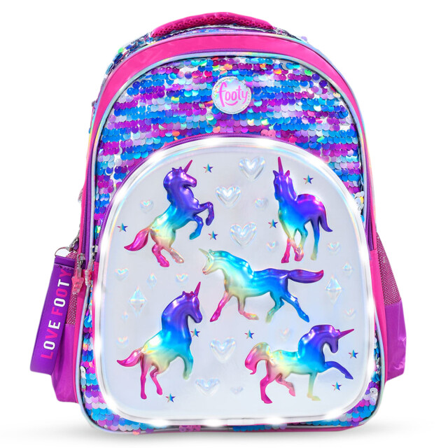 Mochila Footy Unicornios Fucsia - Plateado