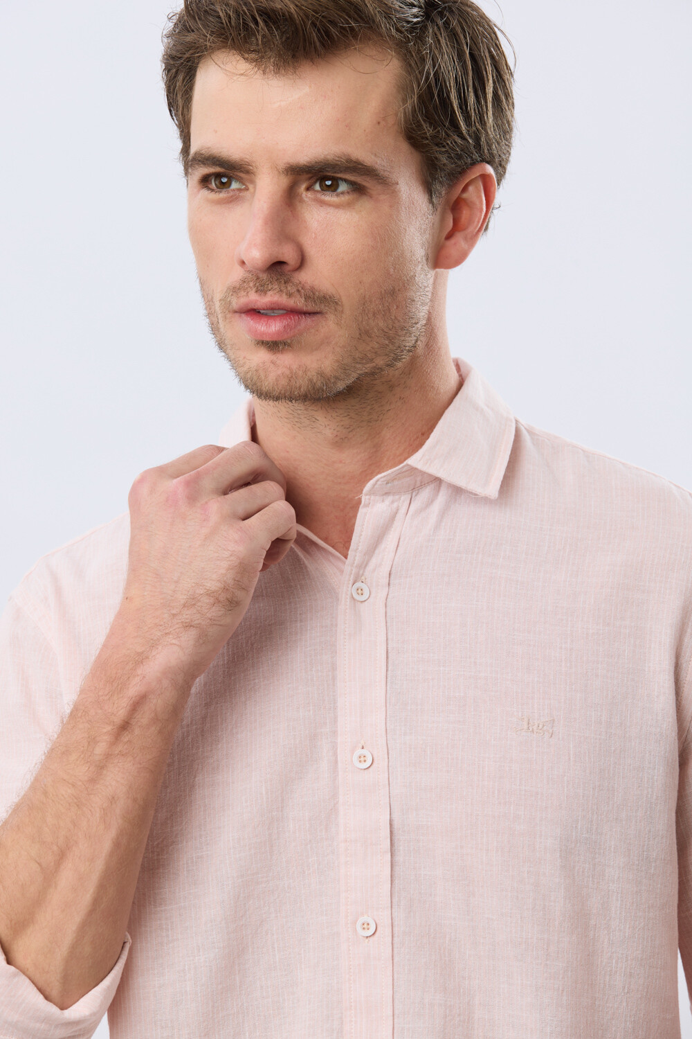 CAMISA RAYADA DE LINO Rosa
