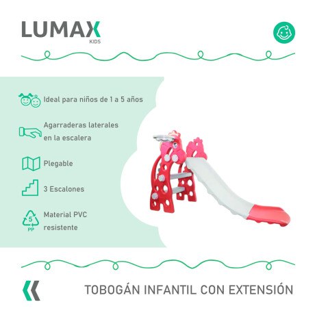 Tobogán Infantil Plástico Plegable Con Extensión Rosa/Gris