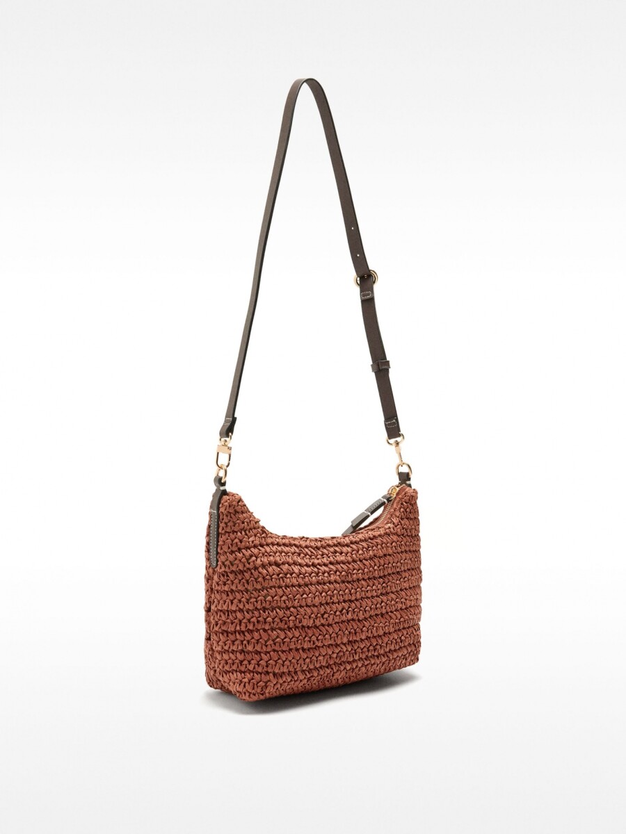 Bolso De Hombro Efecto Rafia Com Bandolera teja