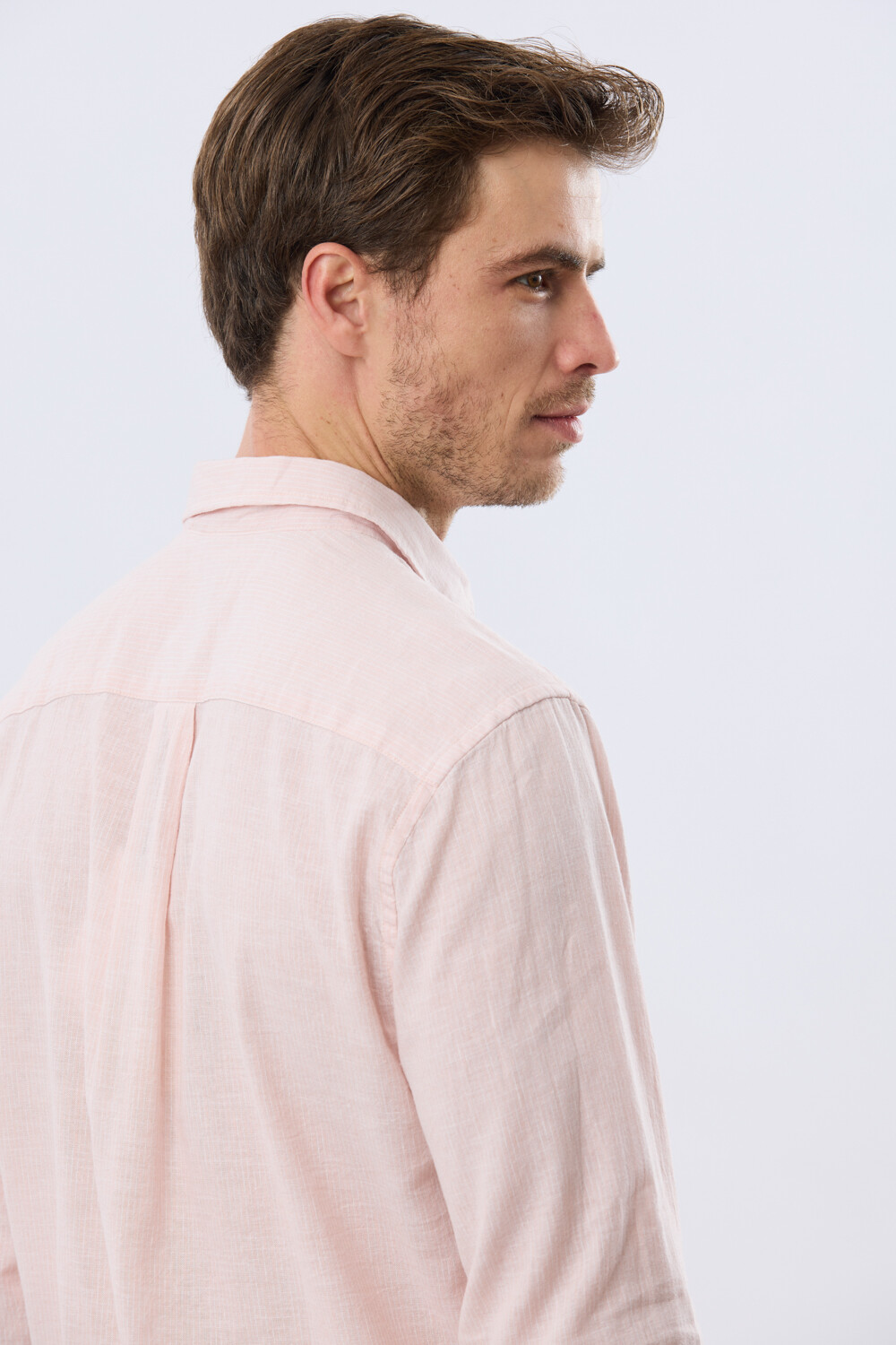 CAMISA RAYADA DE LINO Rosa