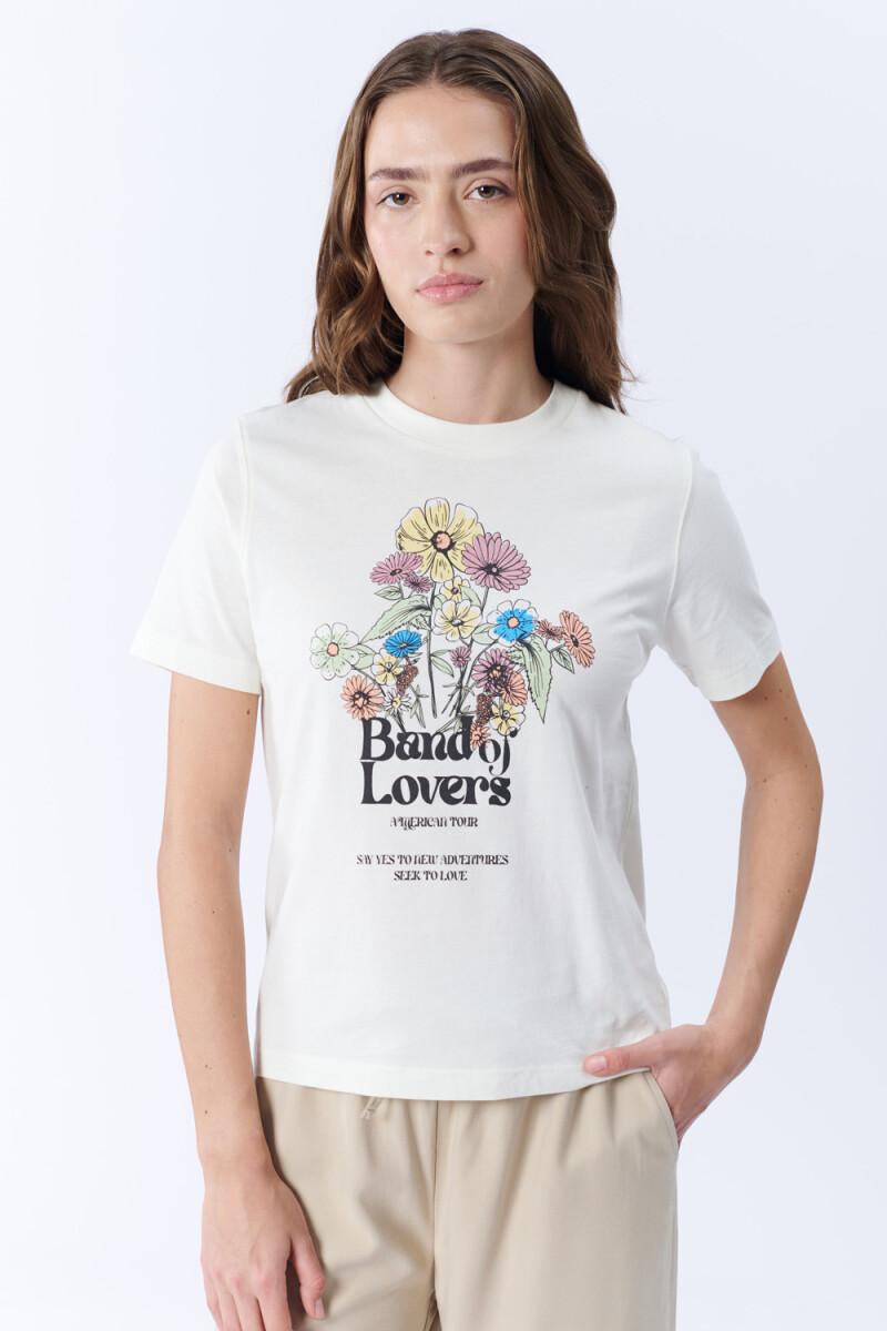 Remera Manga Corta Estampa - Flores Cruda 