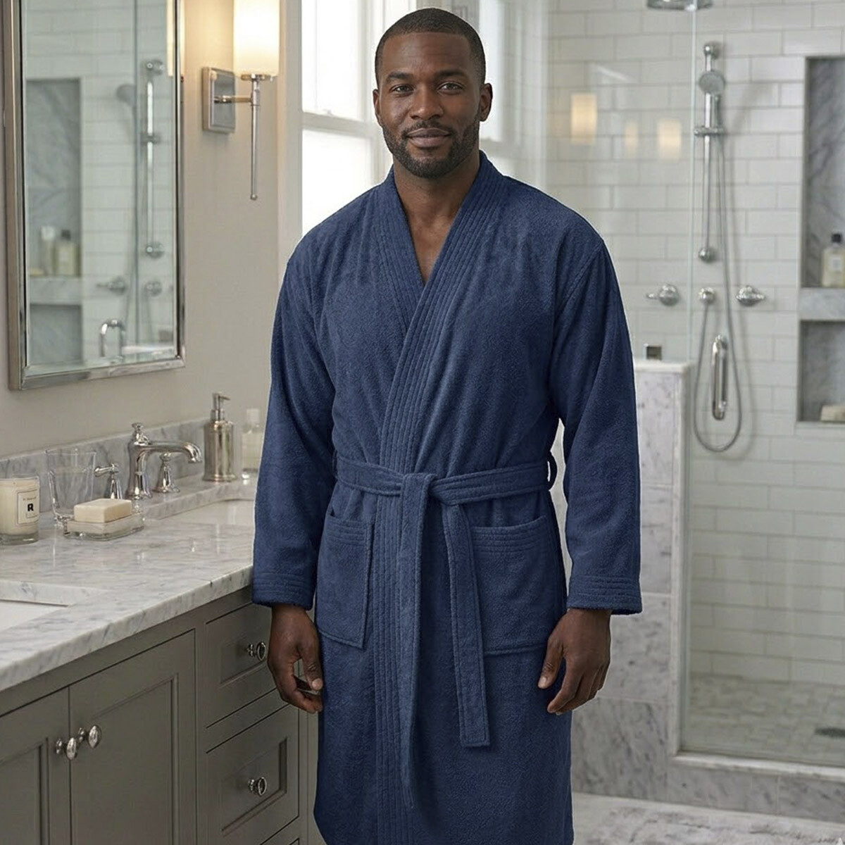 Bata Baño Dohler Velour 100% Algodón Talle P al XXG - AZUL OSCURO 