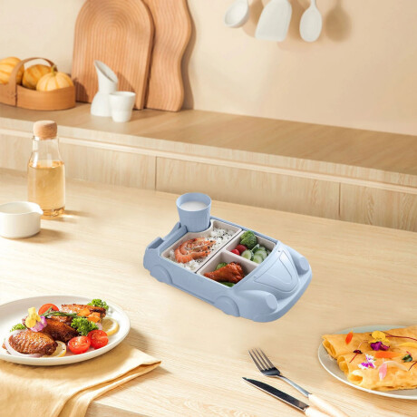 Set de Comida Bebé Diseño Auto c/ Platos y Vaso en Plástico Celeste