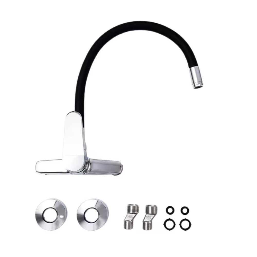 Grifería de Cocina Monocomando de pared pico Flexible Negro Murdock Cromado Brillante Grifería De Cocina Monocomando De Pared Pico Flexible Negro Murdock Cromado Brillante