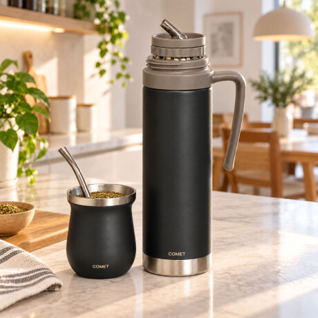 Set Termo 750Ml Manija Fija + Mate 160Ml Ac Inox Comet Negro