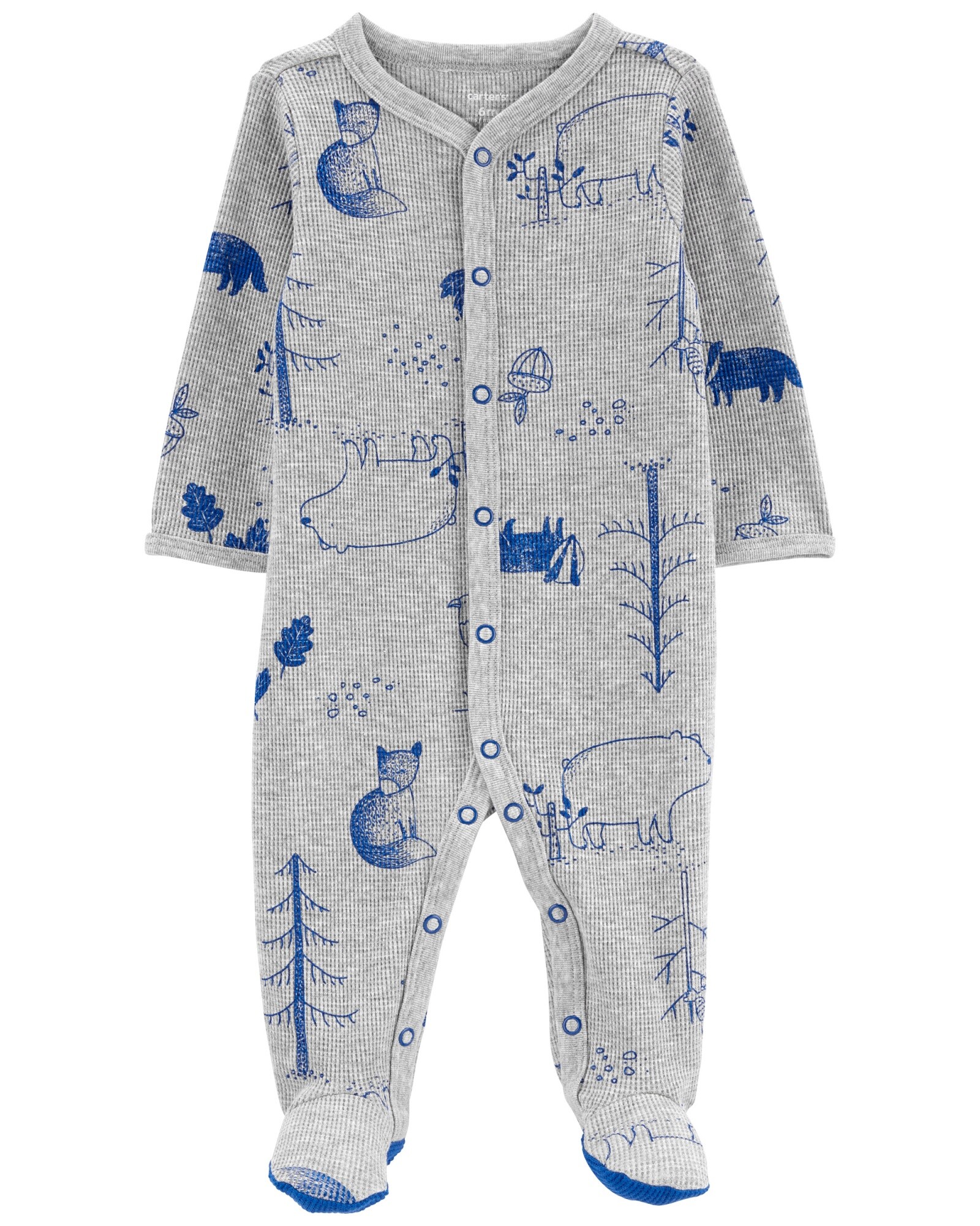 Pijama una pieza de algodón térmico con pie diseño bosque 0