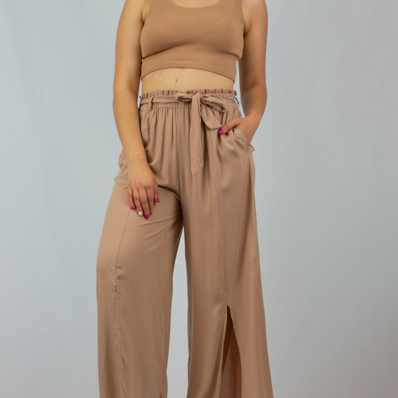 Pantalon Ancho Leaves Beige