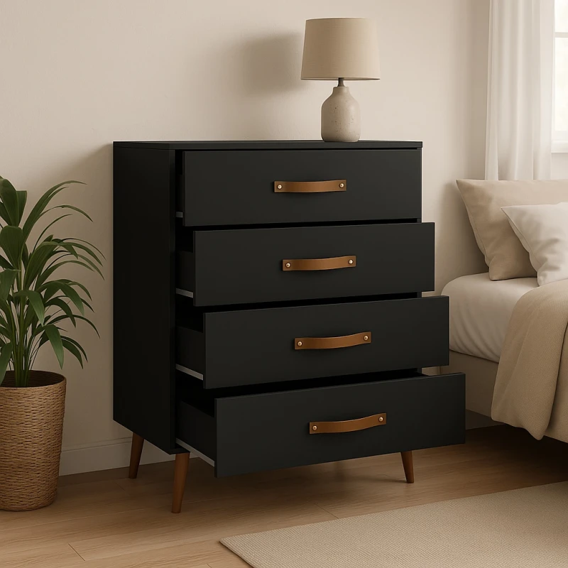 Cómoda Cajonera Padua 4 Cajones Blanca Negro