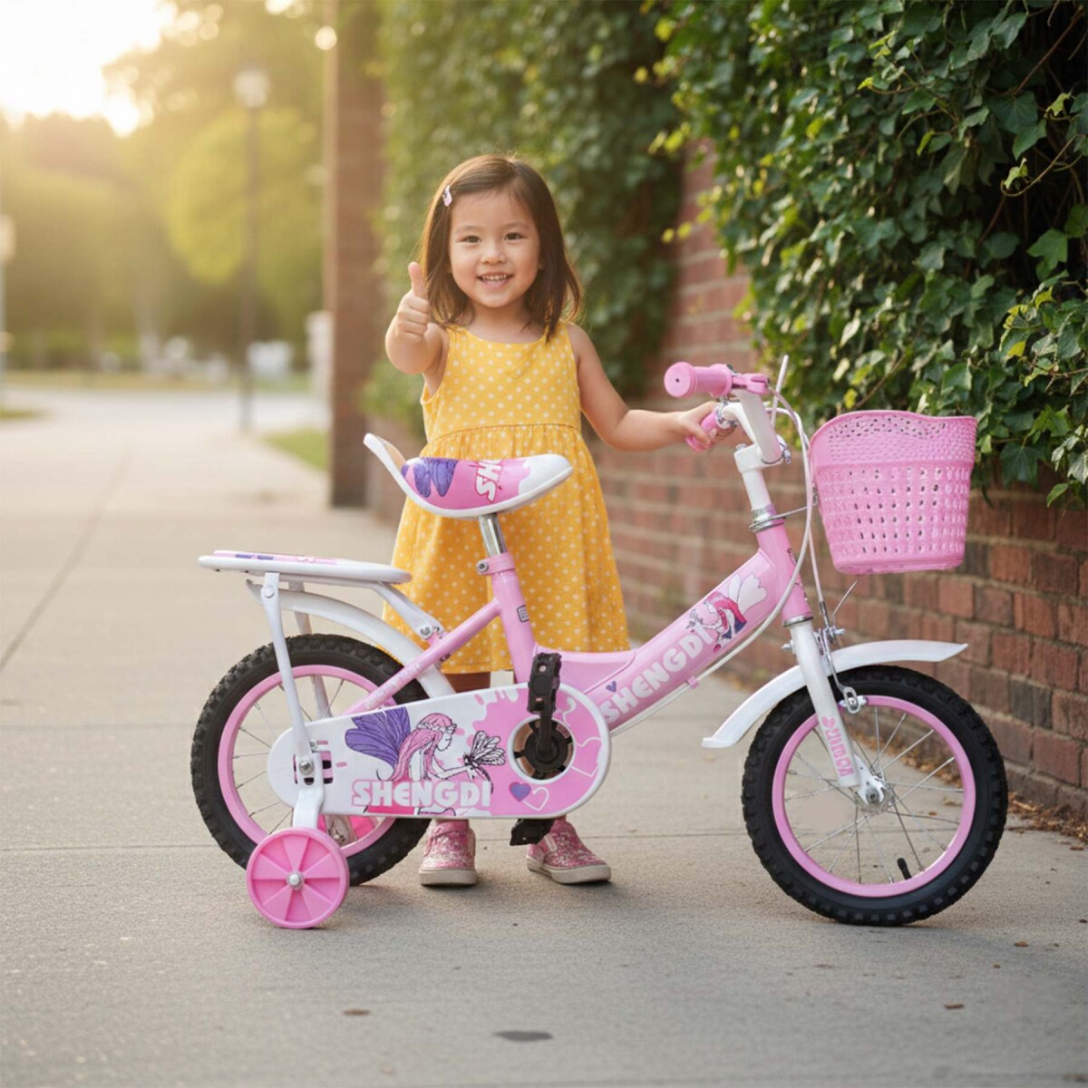 Bicicleta infantil Shengdi Rod 12 Canasto Parrilla Rueditas - Color Rosa Claro 