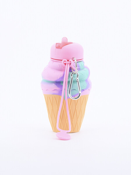 BOTELLA DE SILICONA PLEGABLE HELADO ROSADO (V)