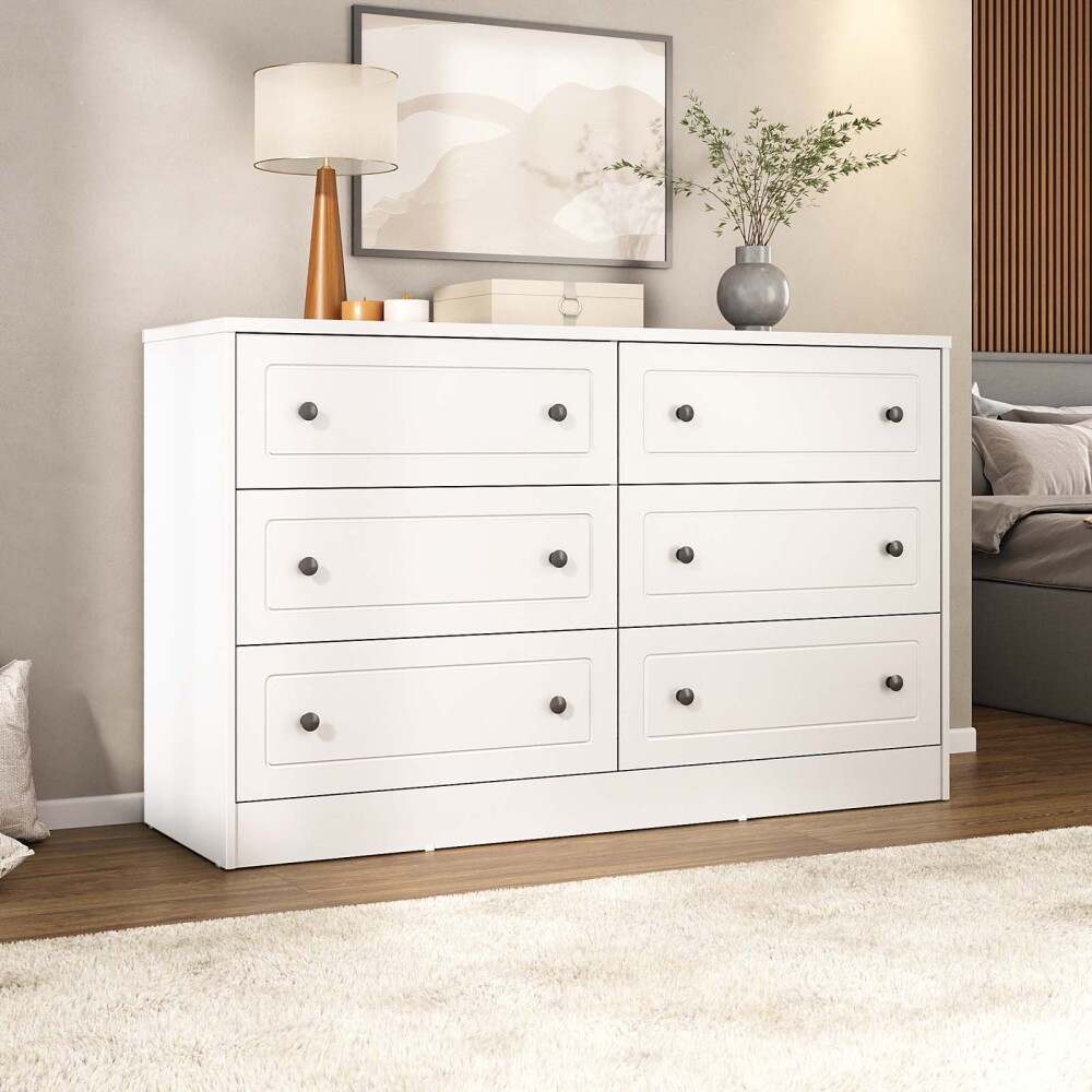 CÓMODA 6 CAJONES MDF BLANCO AMERICANO PLUS