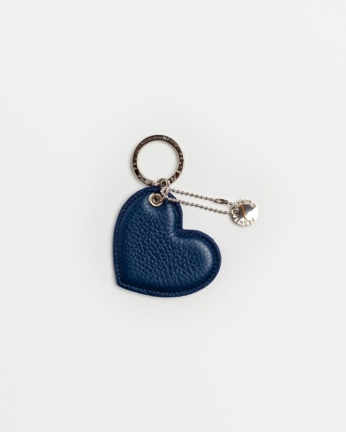Llavero Heart En Cuero Graneado Azul
