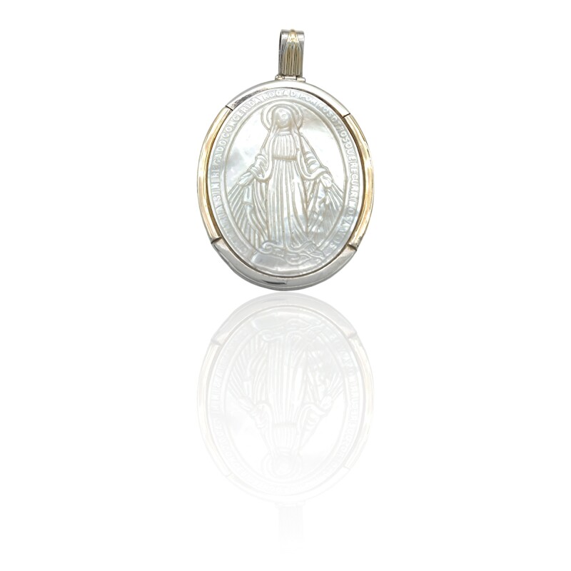Dije Colgante Oval Virgen Milgrosa-Plata 925 y Oro-Con piedraa Nacar-CP5207 Conpiedra
