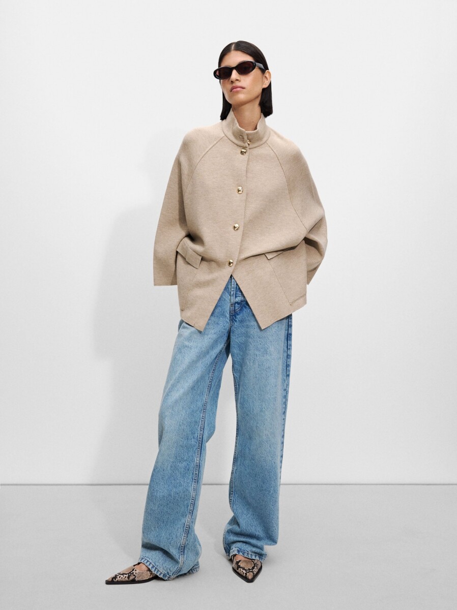 Poncho De Punto De Cuello Alto - camel 