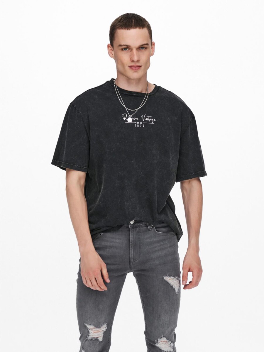 Camiseta Estampada Con Lavado - Black 