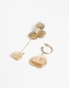 Aros Colgantes Largos Metal Aros Asimétricos Flor Dorada - Dorado
