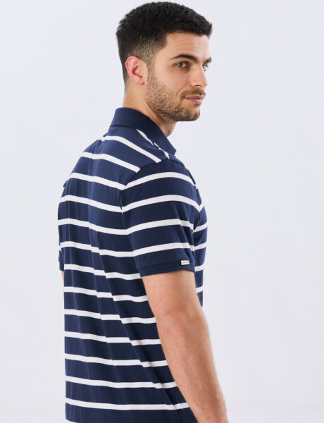 REMERA POLO RAYADA JERSEY Azul Oscuro