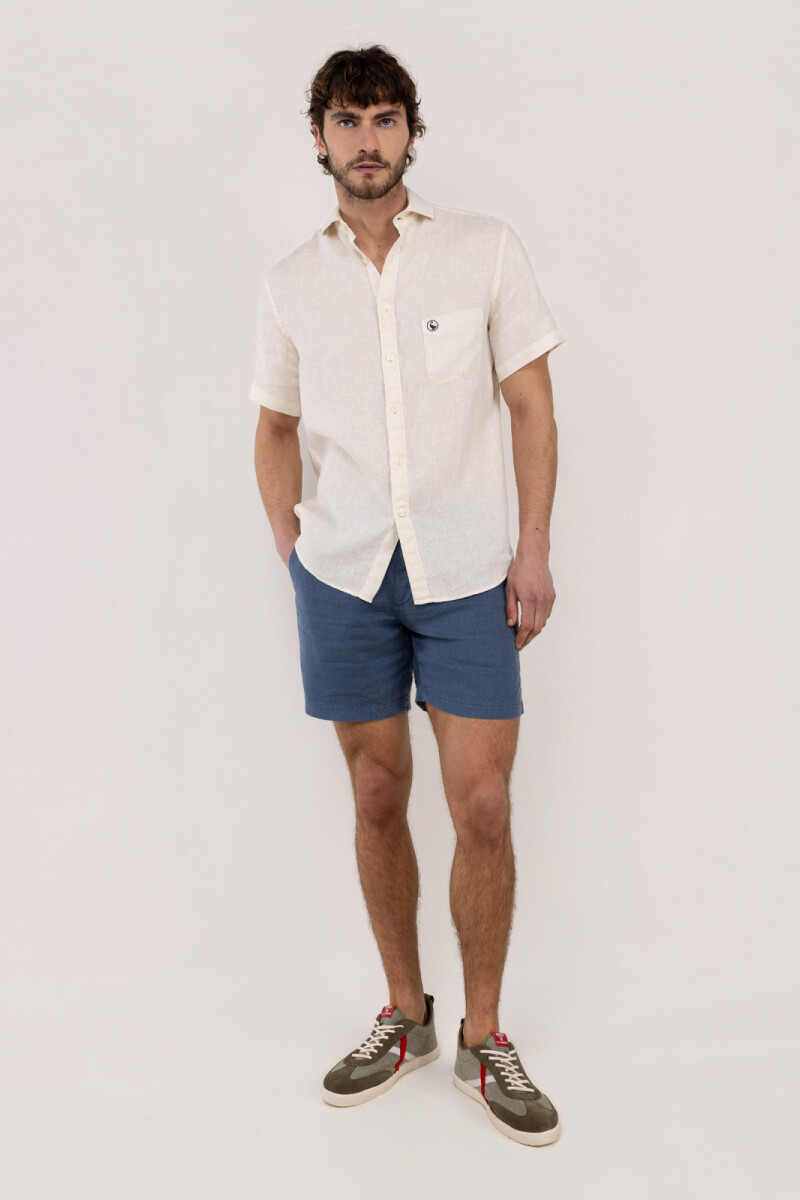 Camisa Lino Manga Corta Beige