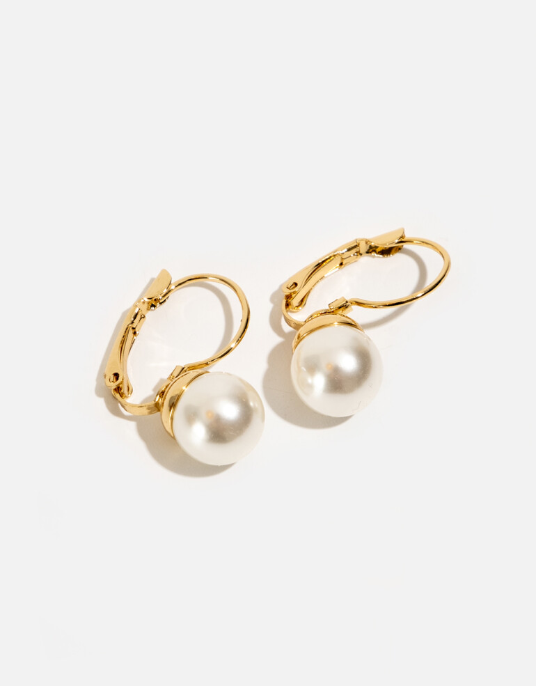 Aros Colgantes Cortos Perlas Aros Con Perlas - Dorado