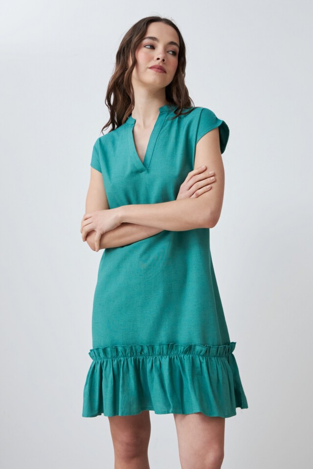 Vestido midi con volado verde
