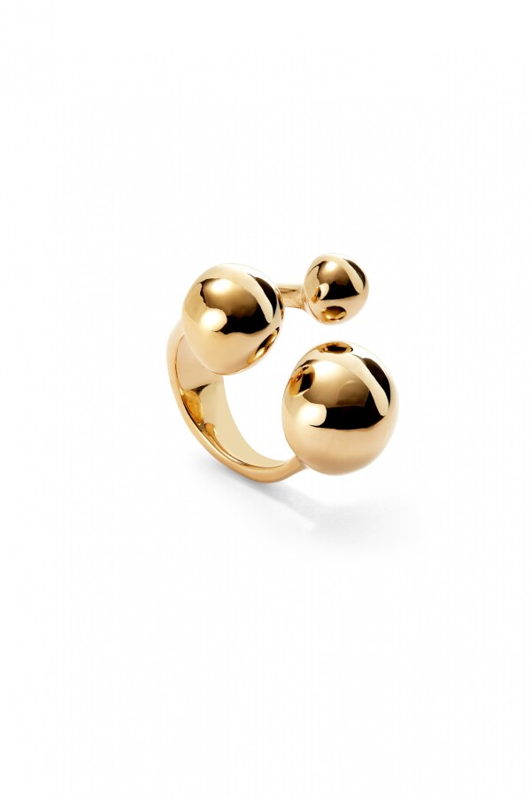 ANILLO EN ALEACIÓN DE METALES BAÑADO EN ORO 18K Y TRES BOLAS DE DIFERENTES TAMAÑOS Anillo
