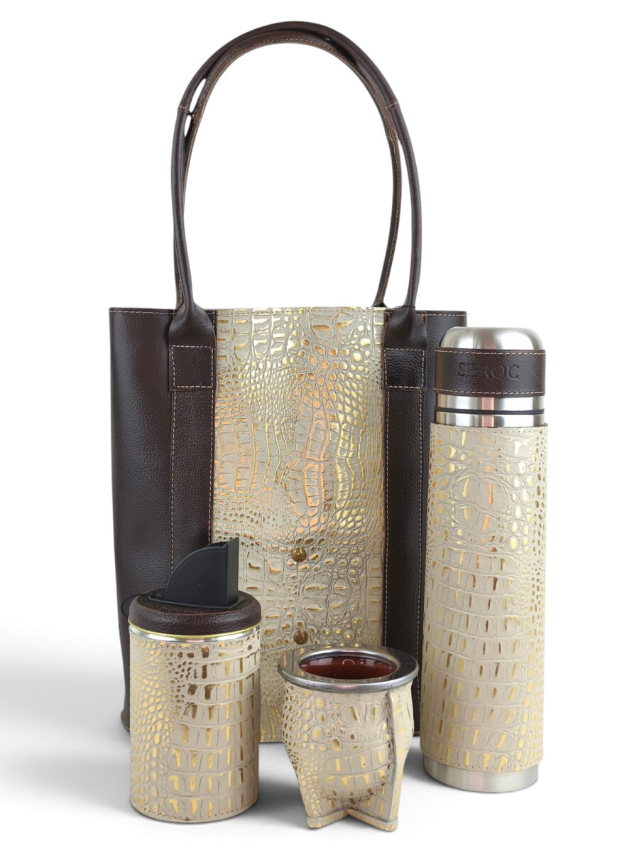 Set de matera para dama en cuero legítimo - Beige con dorado 