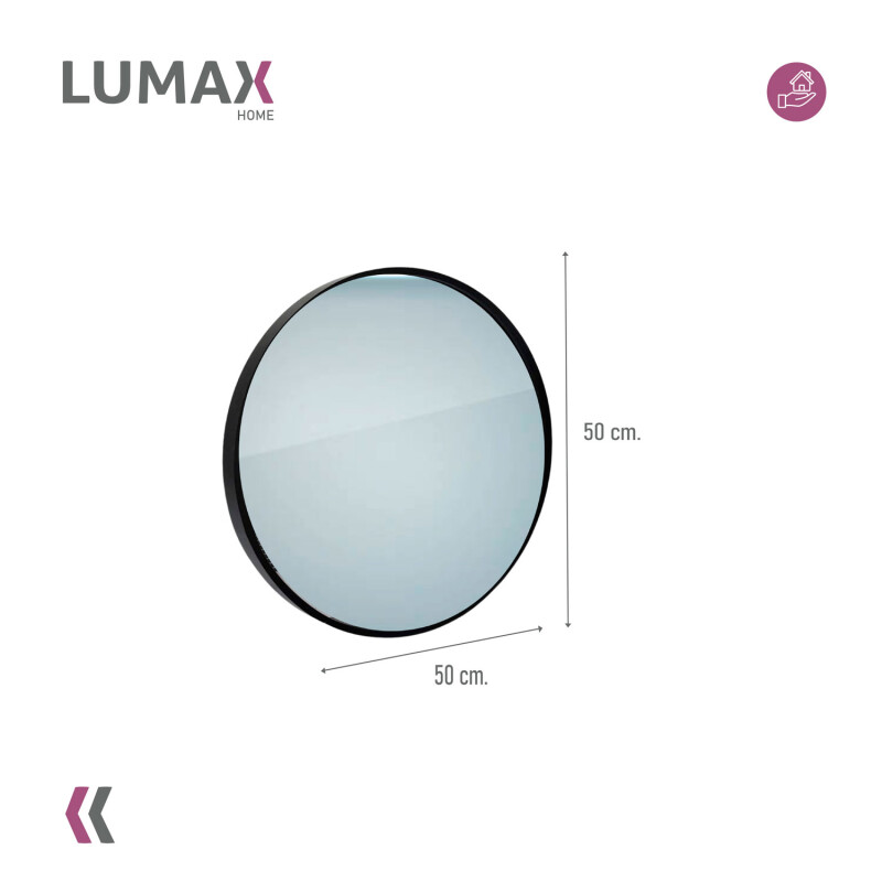 Espejo Redondo Lumax 50 Cm De Pared Con Marco Decorativo Para Baño, Hogar Y Dormitorio Negro