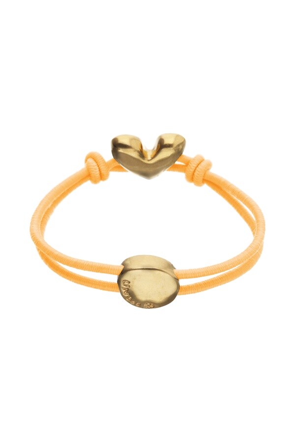 PULSERA DE HILO ELÁSTICO NARANJA CON CORAZÓN BAÑADO EN ORO 18K Pulsera
