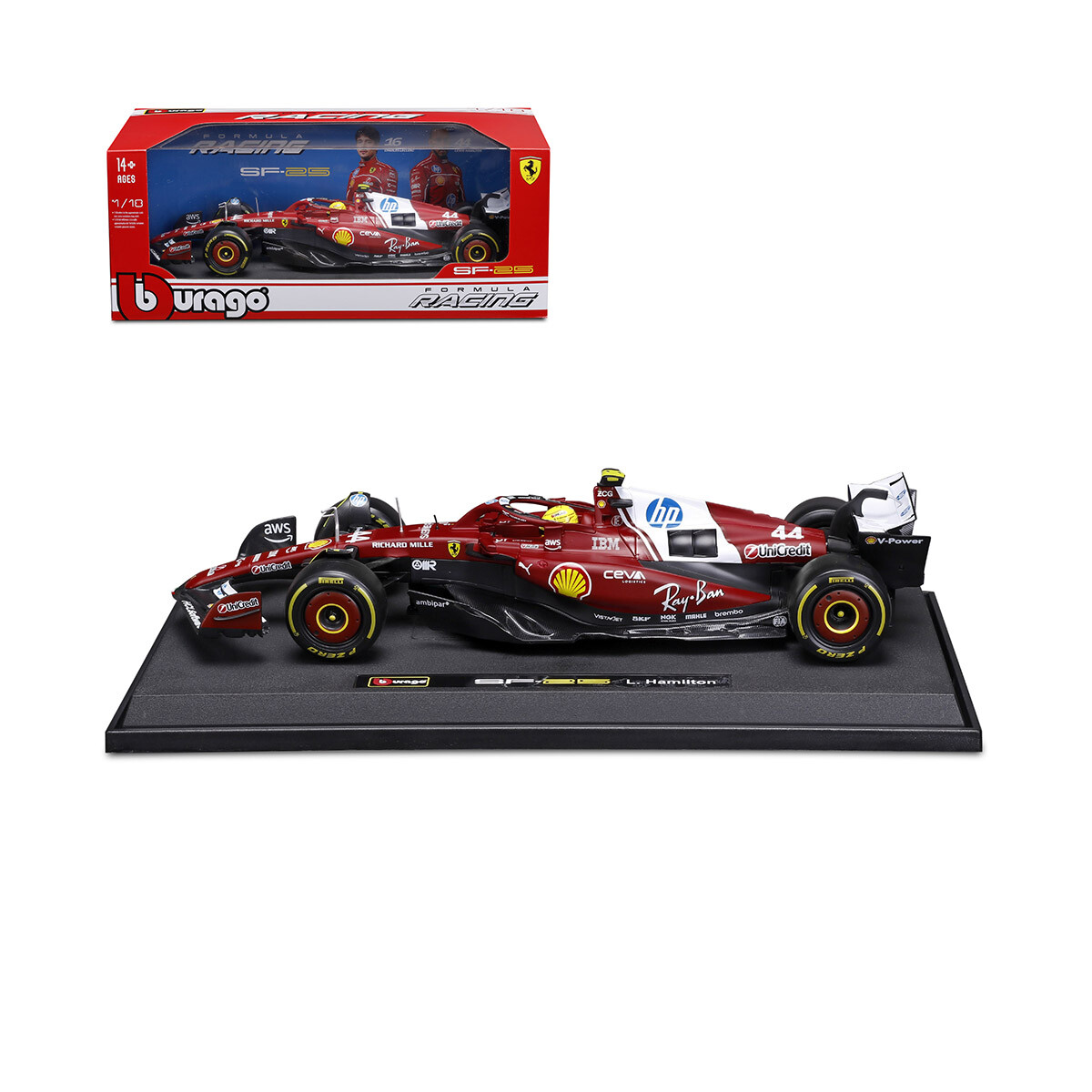 Auto Bburago Formula 1 Ferrari con Soporte Escala 1:18 - Lewis Hamilton 