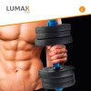 Set 2 Mancuernas Lumax + Barra 2 En 1 + 20kg Discos Pesas Azul