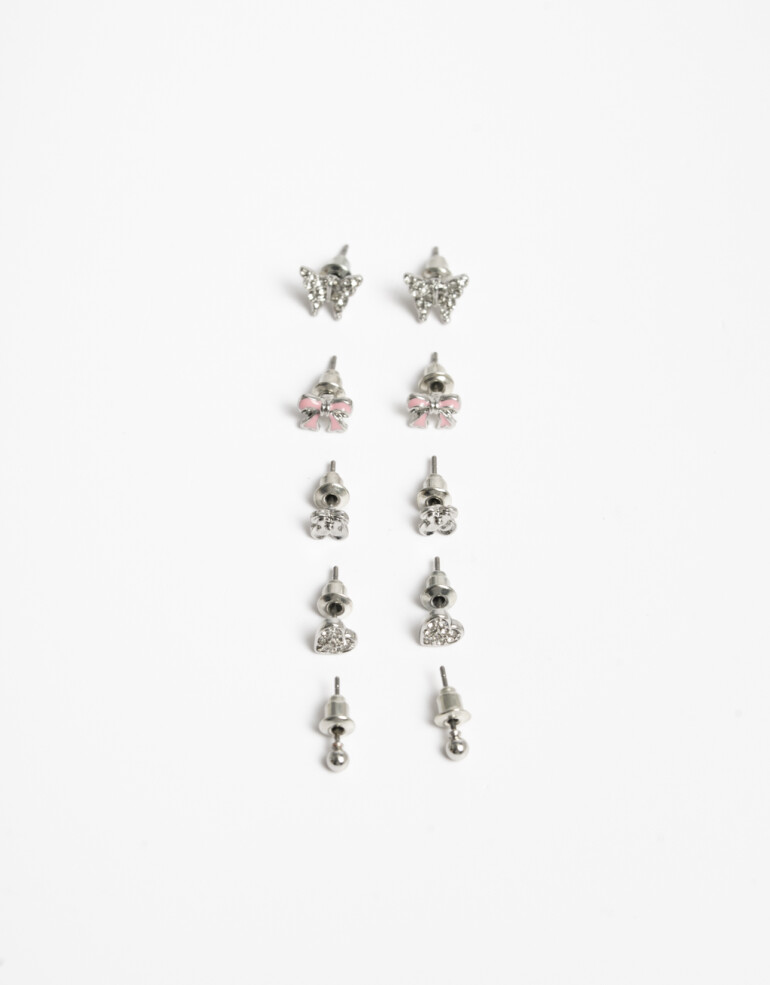 Aros Sets Metal Set De Aros Pasantes Plateado - Plateado Rodio