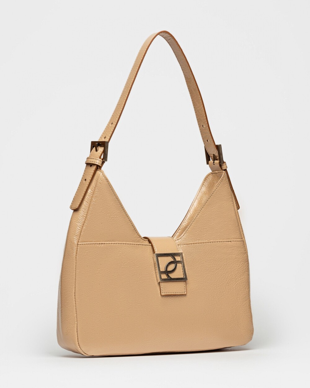 Bolso Signature en cuero charol Camel Niquel
