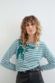 Remera rayada con bordado crudo